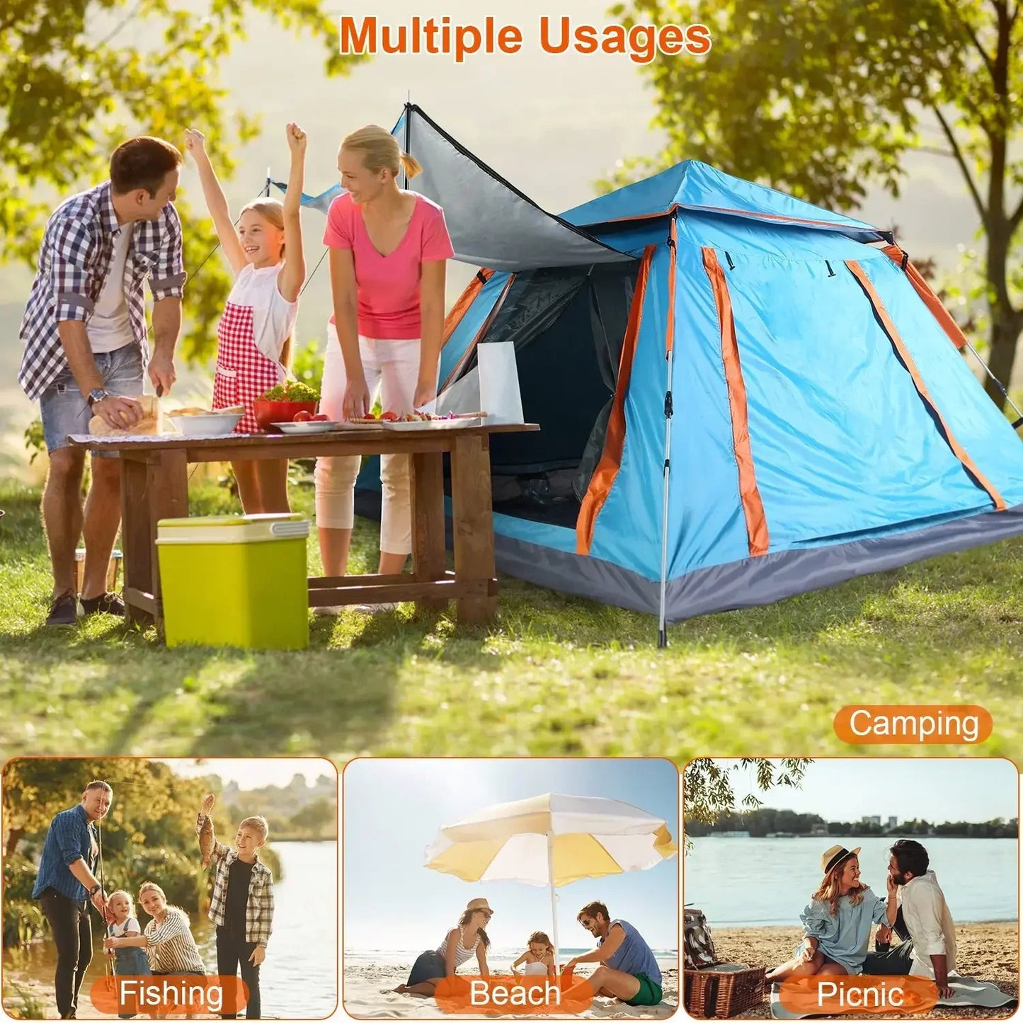 Automatic Sun Protection Hexagonal Beach Tent Waterproof For Family