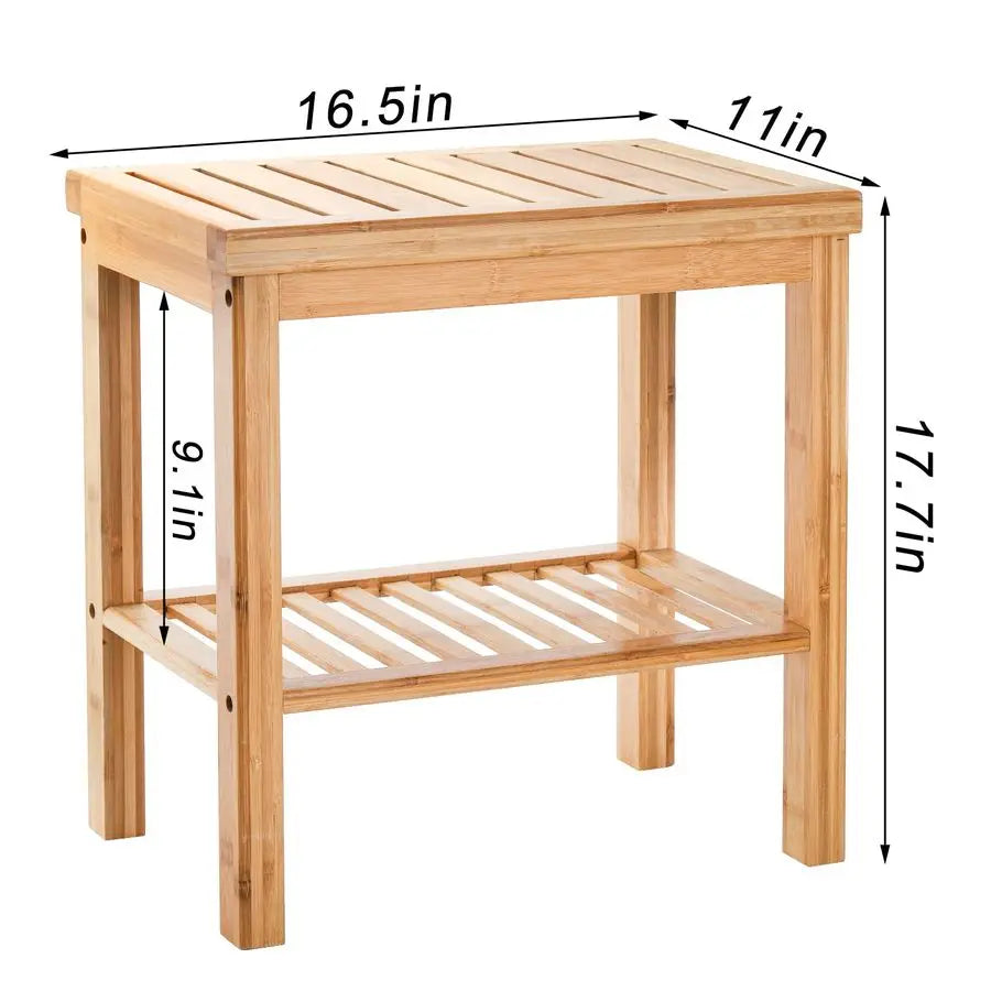 Bamboo Shower Bench Bath Seat Stool With Storage Shelf