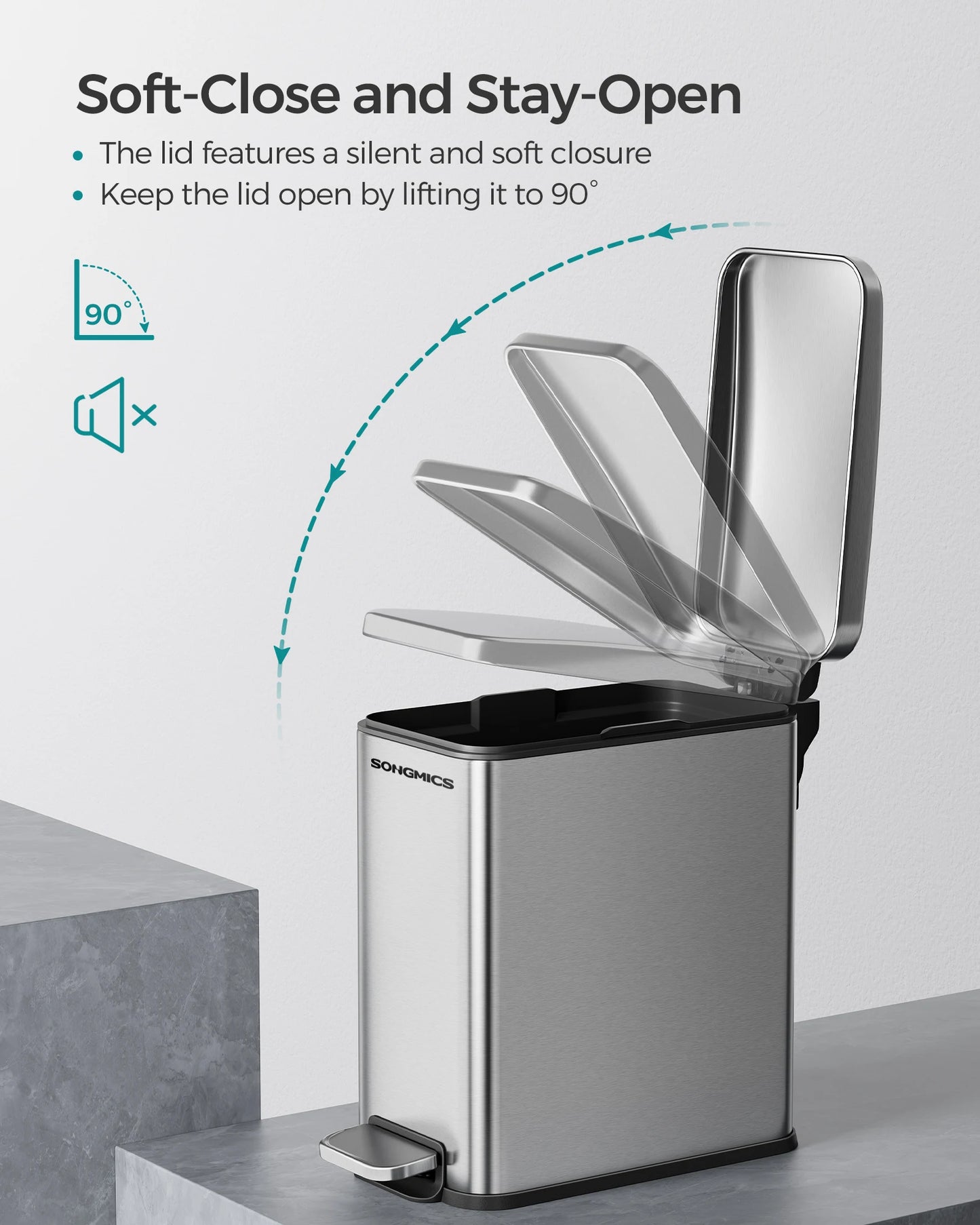 SONGMICS Slim Stainless Steel Bathroom Trash Can With Lid