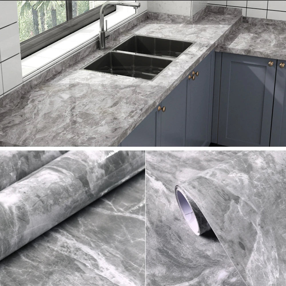 PVC Marble Kitchen Oil-Proof Self-Adhesive Wallpaper