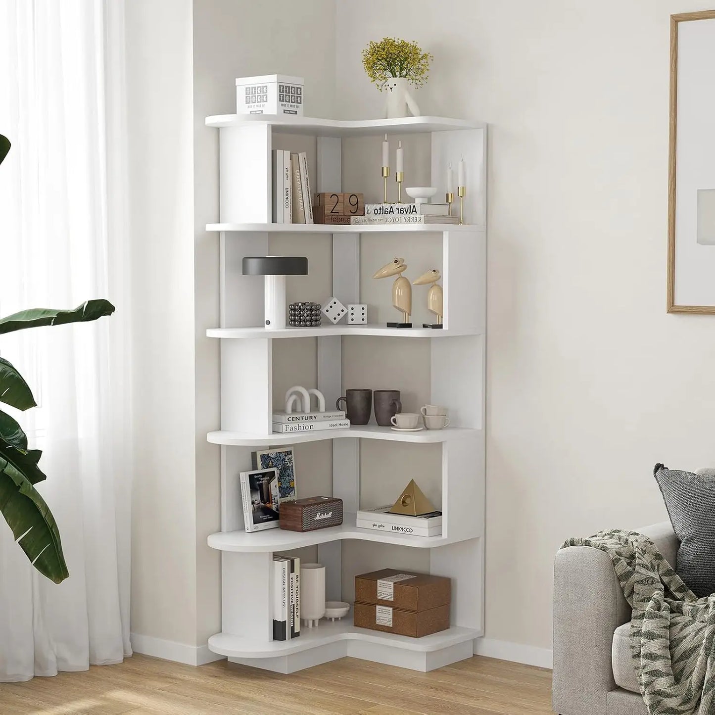 Farini 5-Tier Corner Bookshelf L-Shaped Freestanding Bookcase