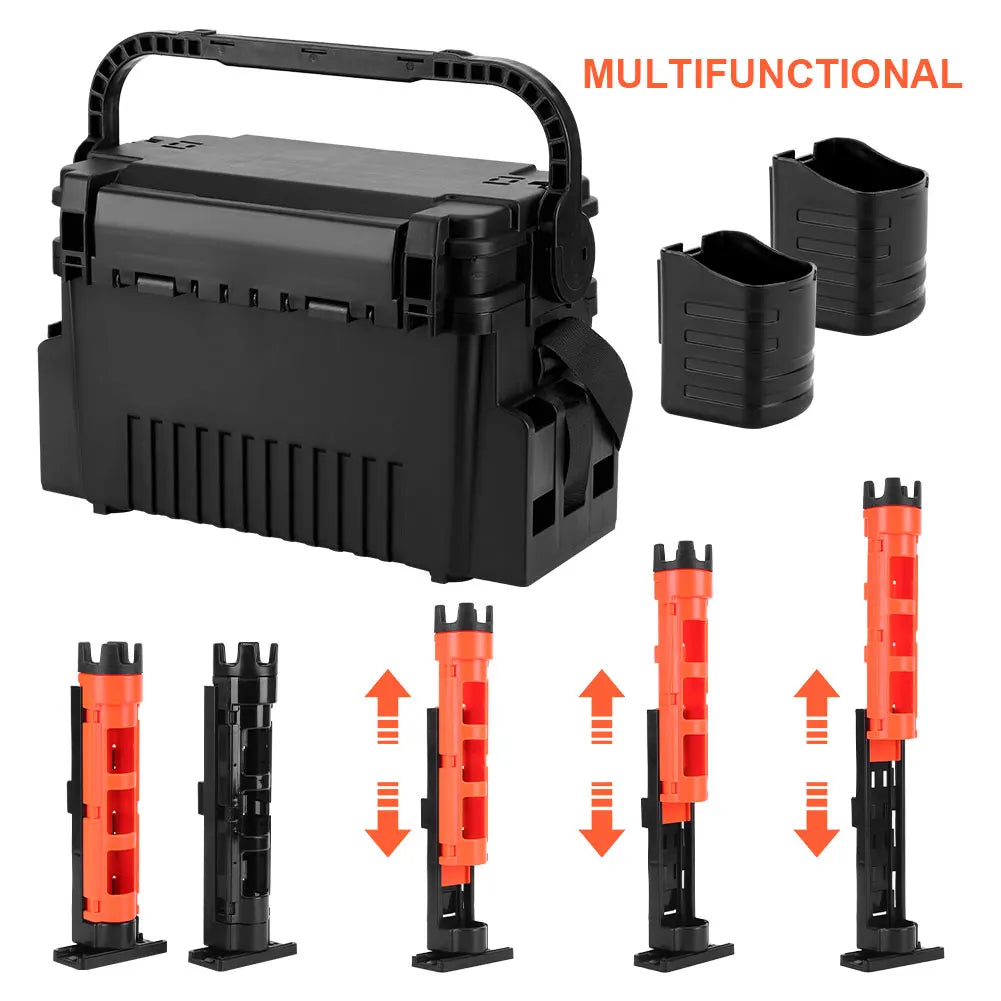 2 Tier Fishing Tackle Box With Cup Holder And Rod Holder