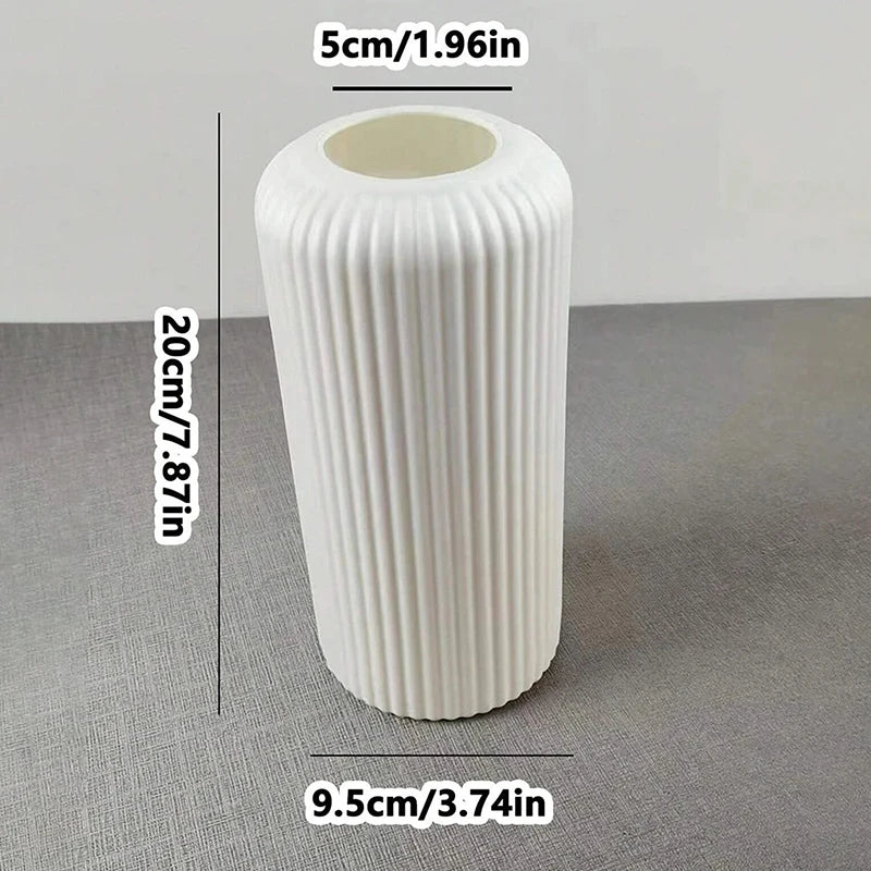 Striped Ceramic Like Plastic Vase For Flowers Floral Display