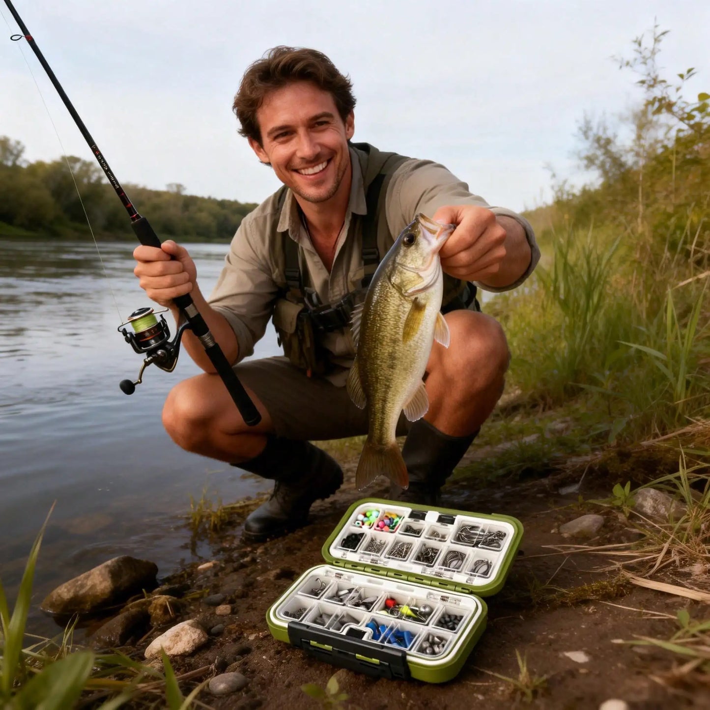 Fishing Kit Tackle Box With Hooks Weights Sinkers Gear