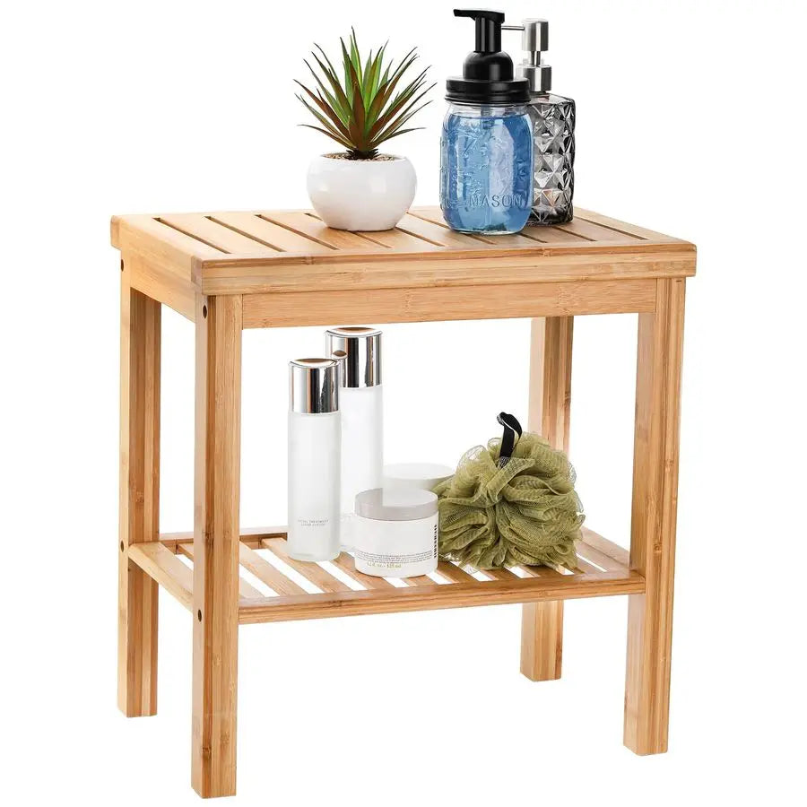 Bamboo Shower Bench Bath Seat Stool With Storage Shelf