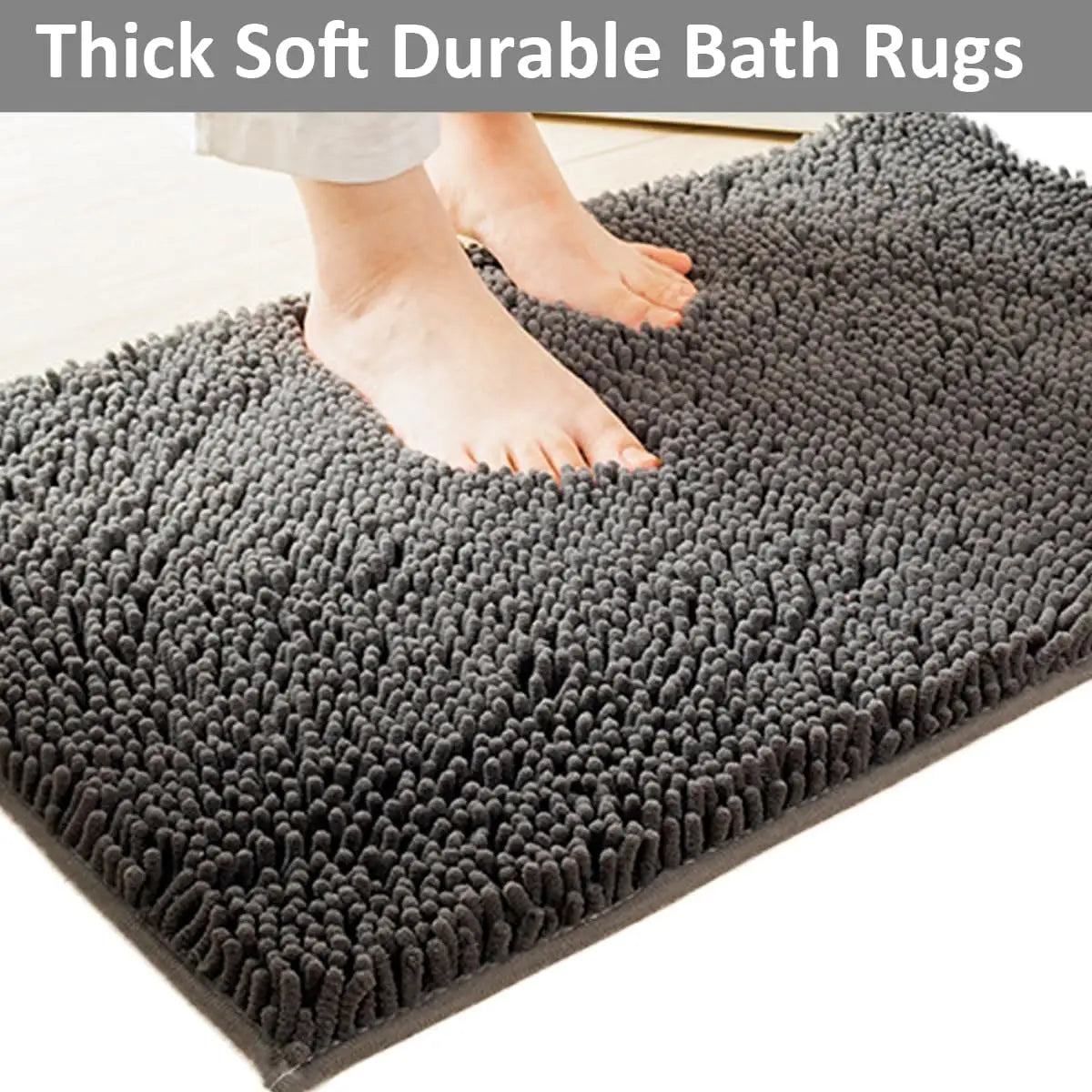 Chenille Bathroom Rugs Set 3 Piece Non Slip Mats PVC