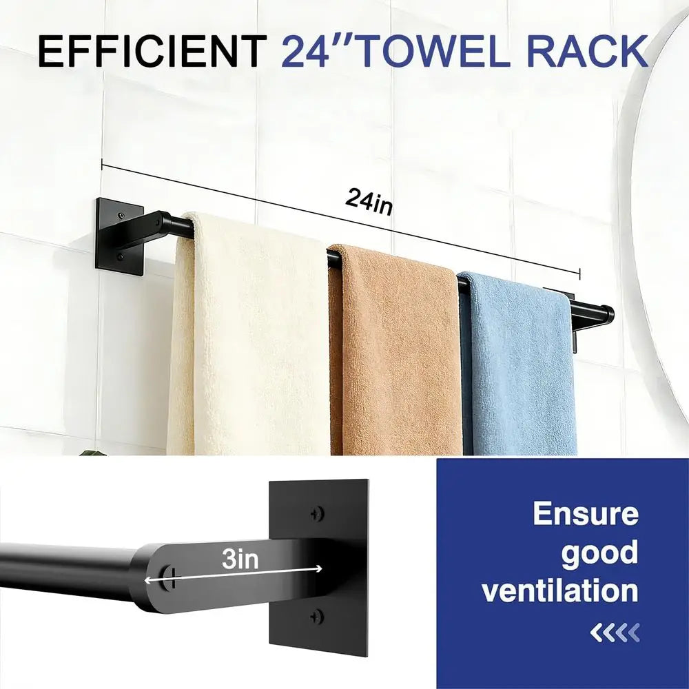 Matte Black Wall Mounted Towel Rack Stainless Steel Modern Bath