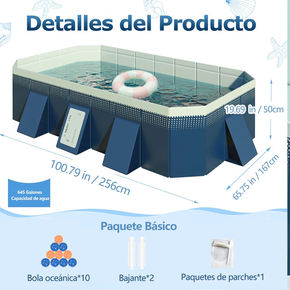 Foldable Rectangular Pool With Easy Setup For Outdoor Use