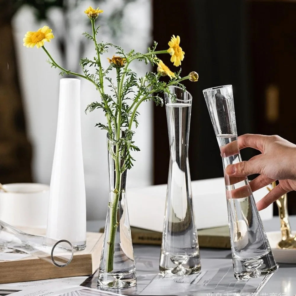 Clear Glass Slanted Mouth Vase For Modern European Home Decor