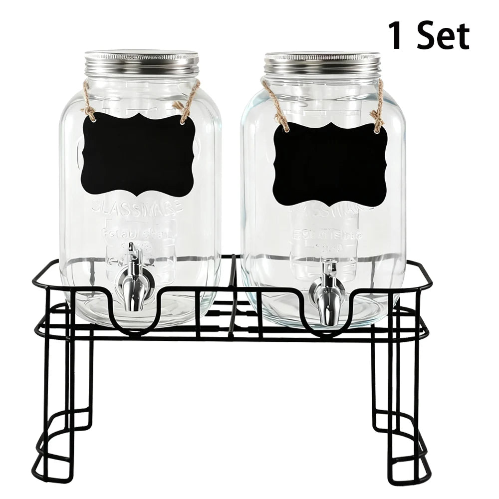 Glass Drink Dispenser Set With Stand And Stainless Faucet