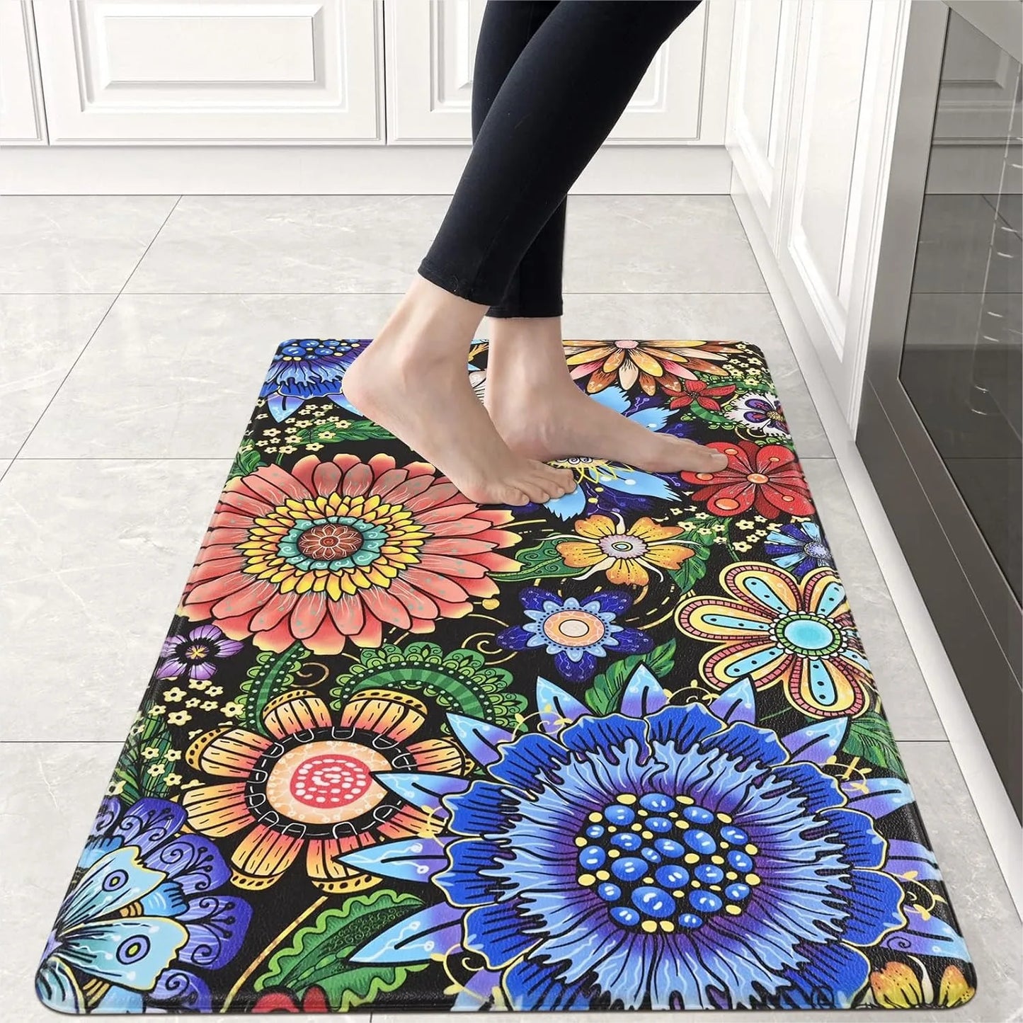 Floral Anti Fatigue Kitchen Mat Memory Foam Non Slip