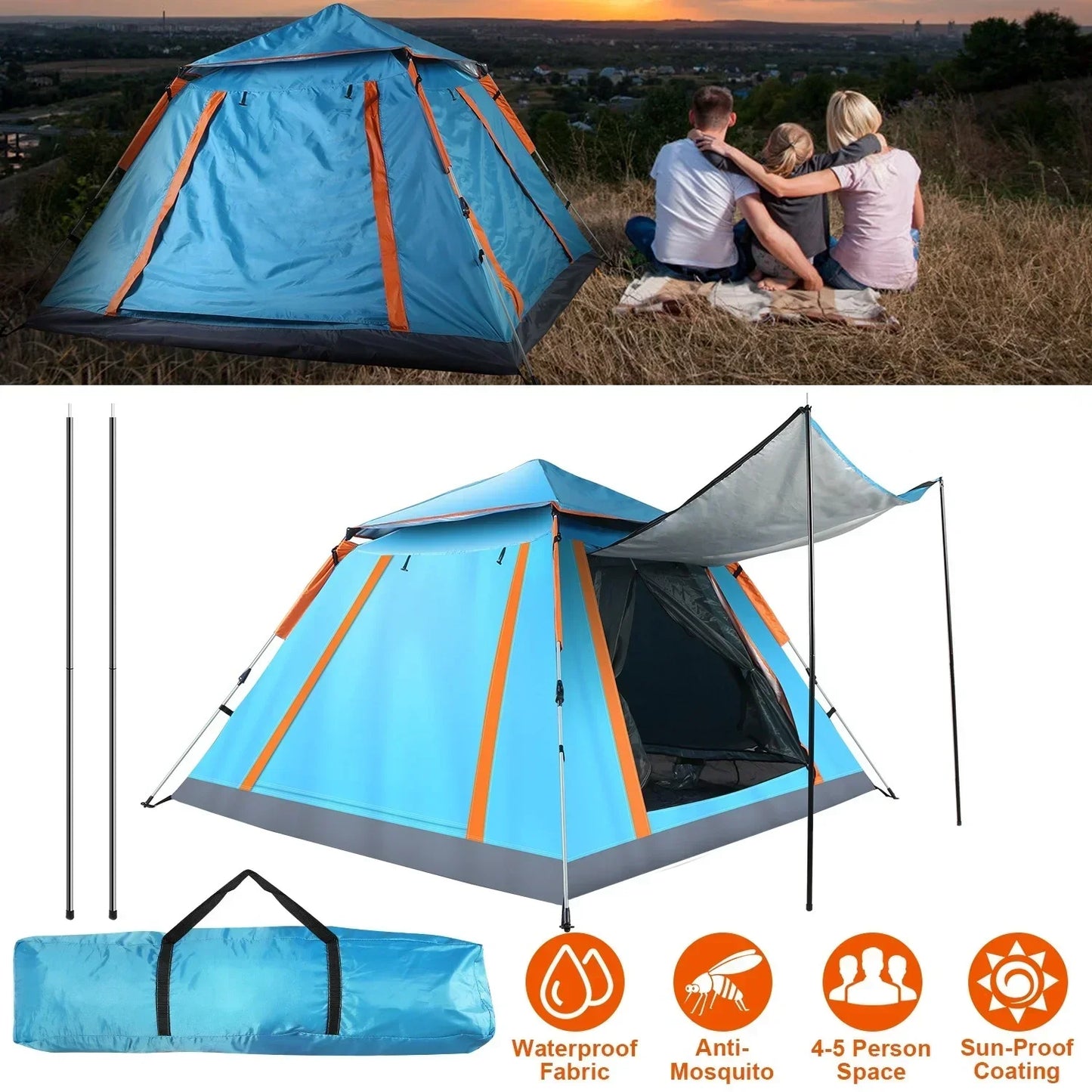 Automatic Sun Protection Hexagonal Beach Tent Waterproof For Family