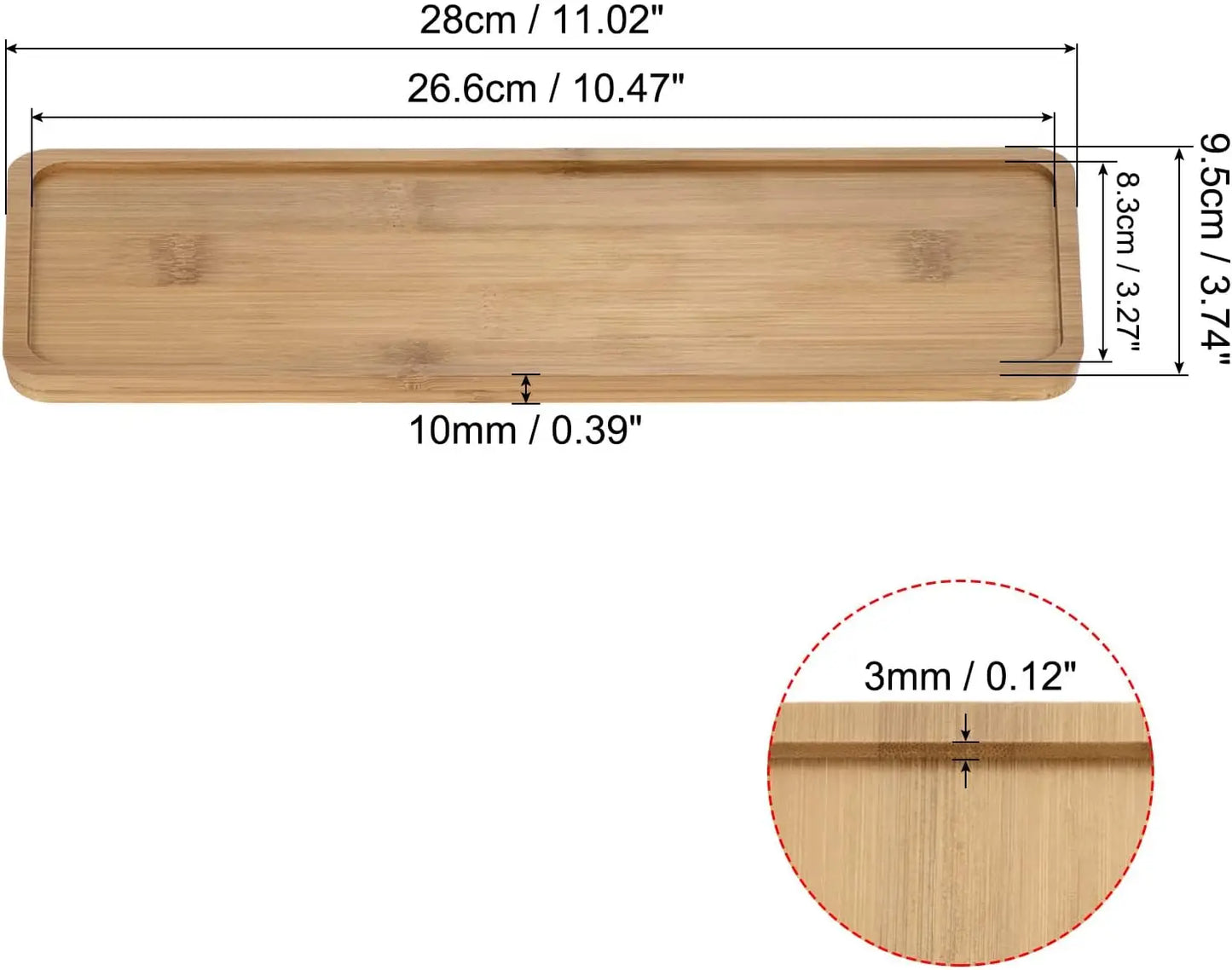 Bamboo Plant Pot Saucers 2 Pack Rectangular Drip Trays for Indoor Plants