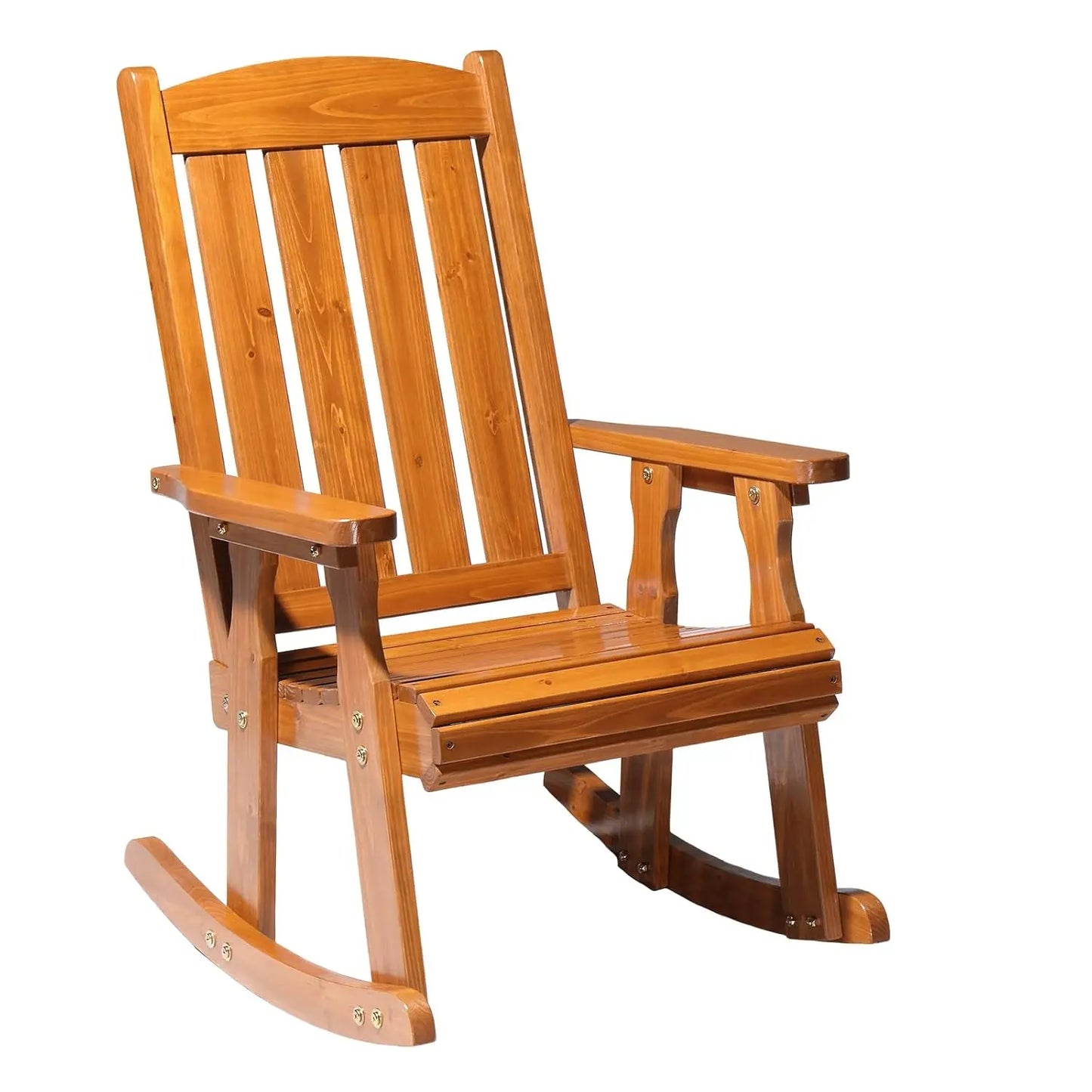 Heavy Duty Wooden Rocking Chair With Ergonomic Backrest For Patio