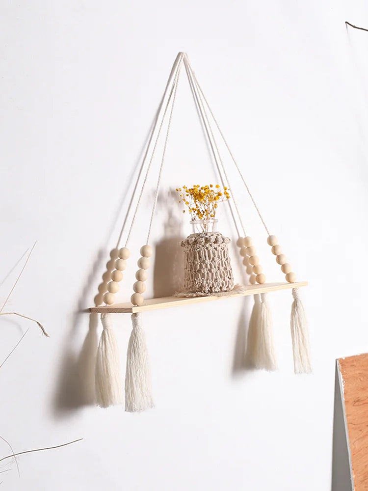 Wooden Wall Mount Storage Rack With Floating Plant Shelves