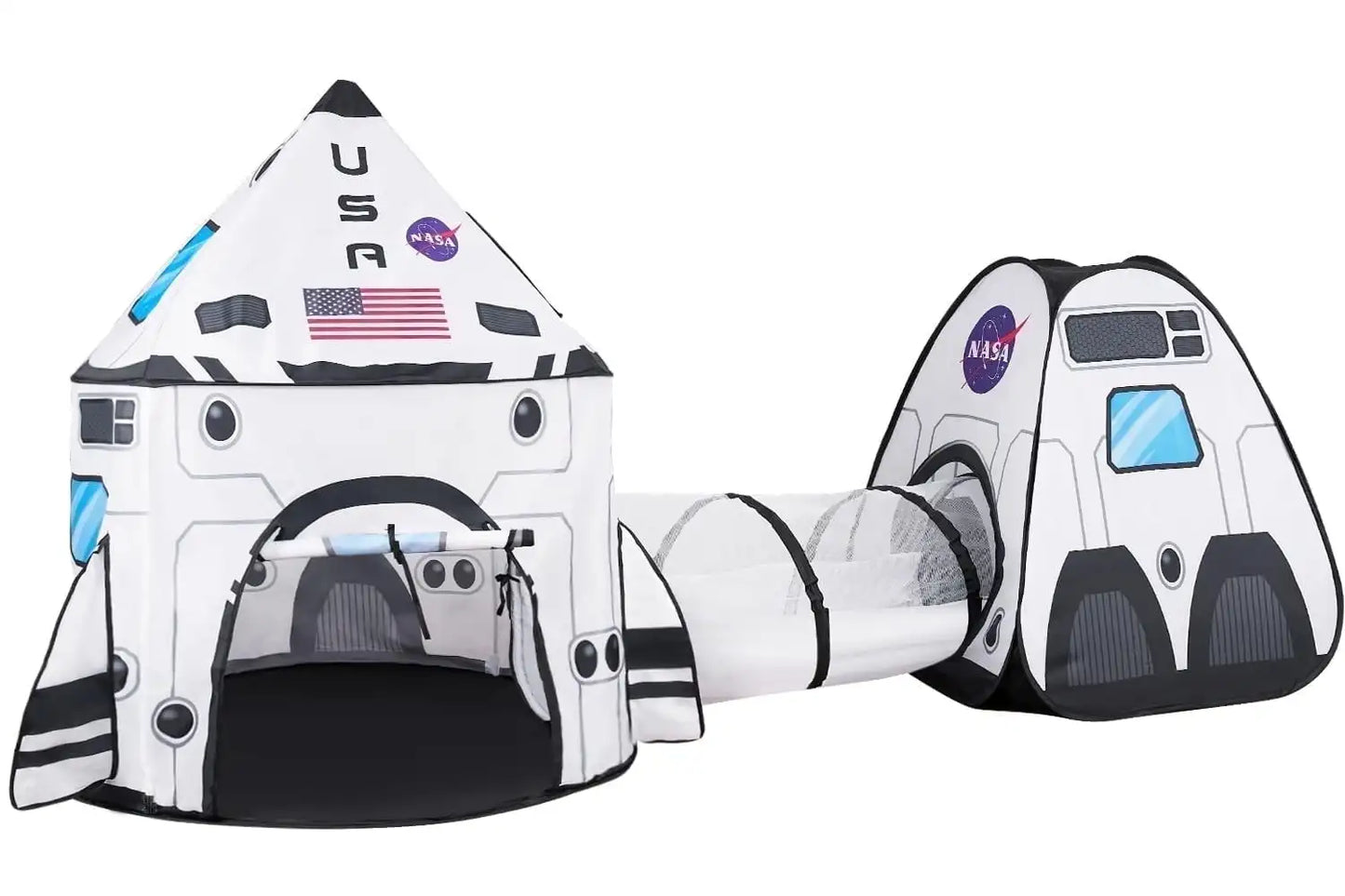 Joyfy Rocket Ship Pop Up Tent Set With Tunnel For Kids Pretend Play