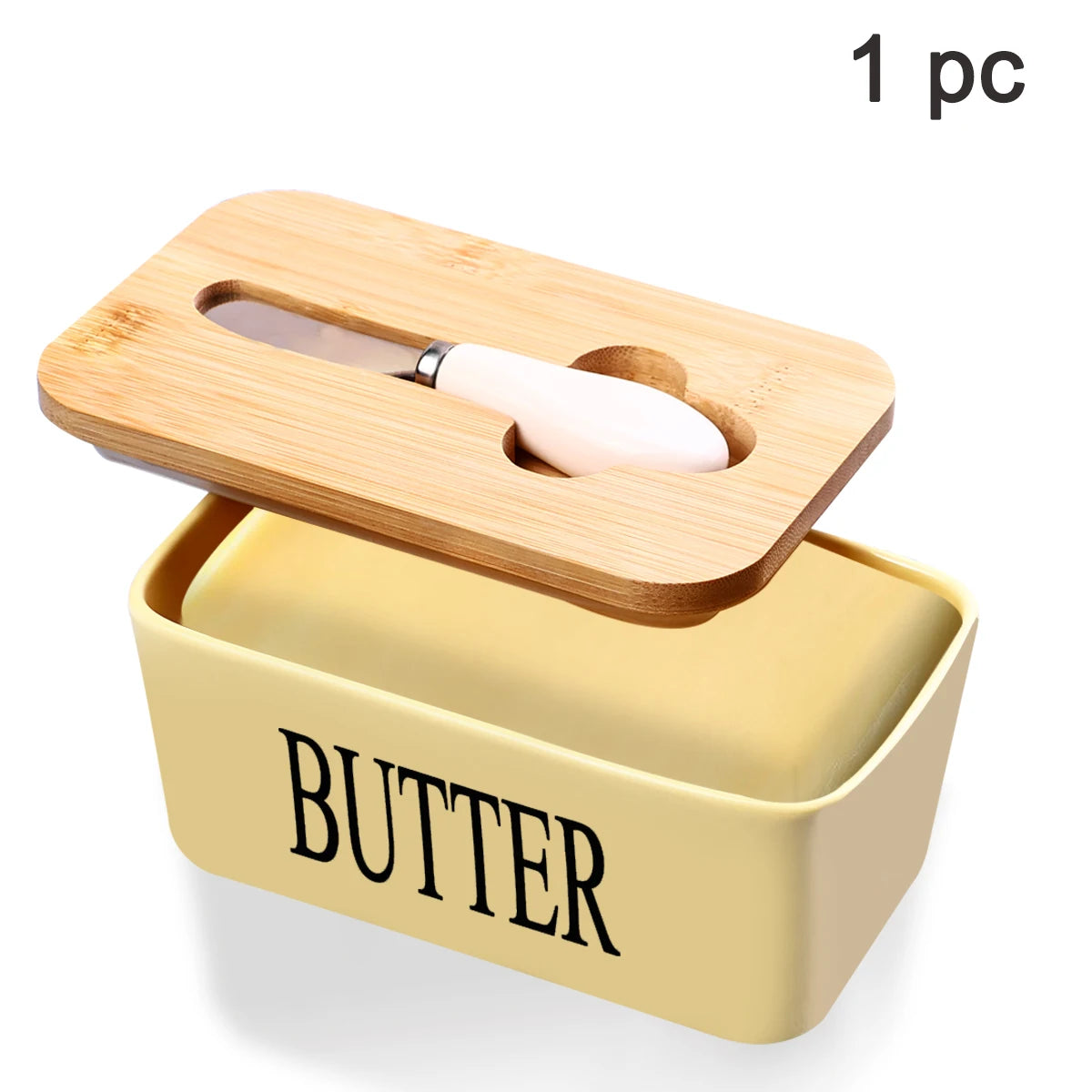 Ceramic Butter Dish With Bamboo Lid And Built In Knife