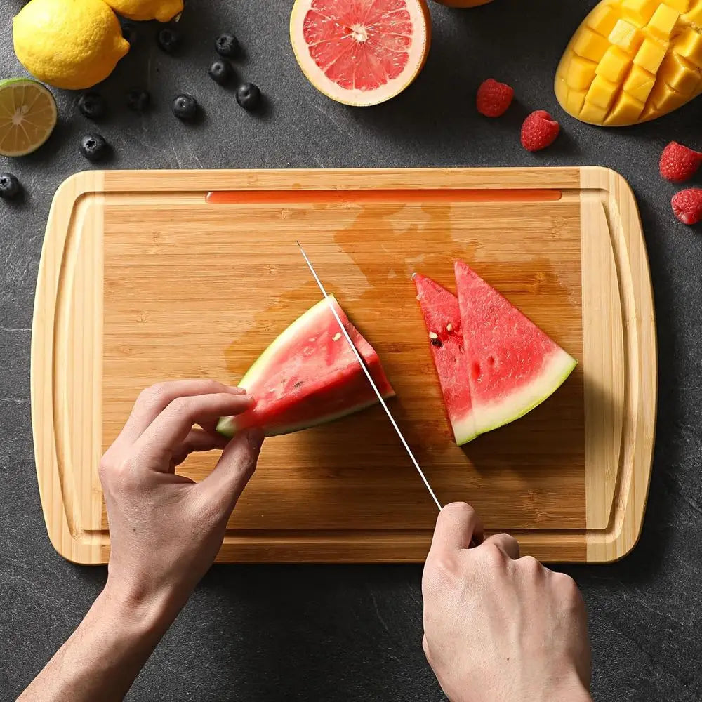 Organic Bamboo Cutting Board Set With Juice Groove And Handles