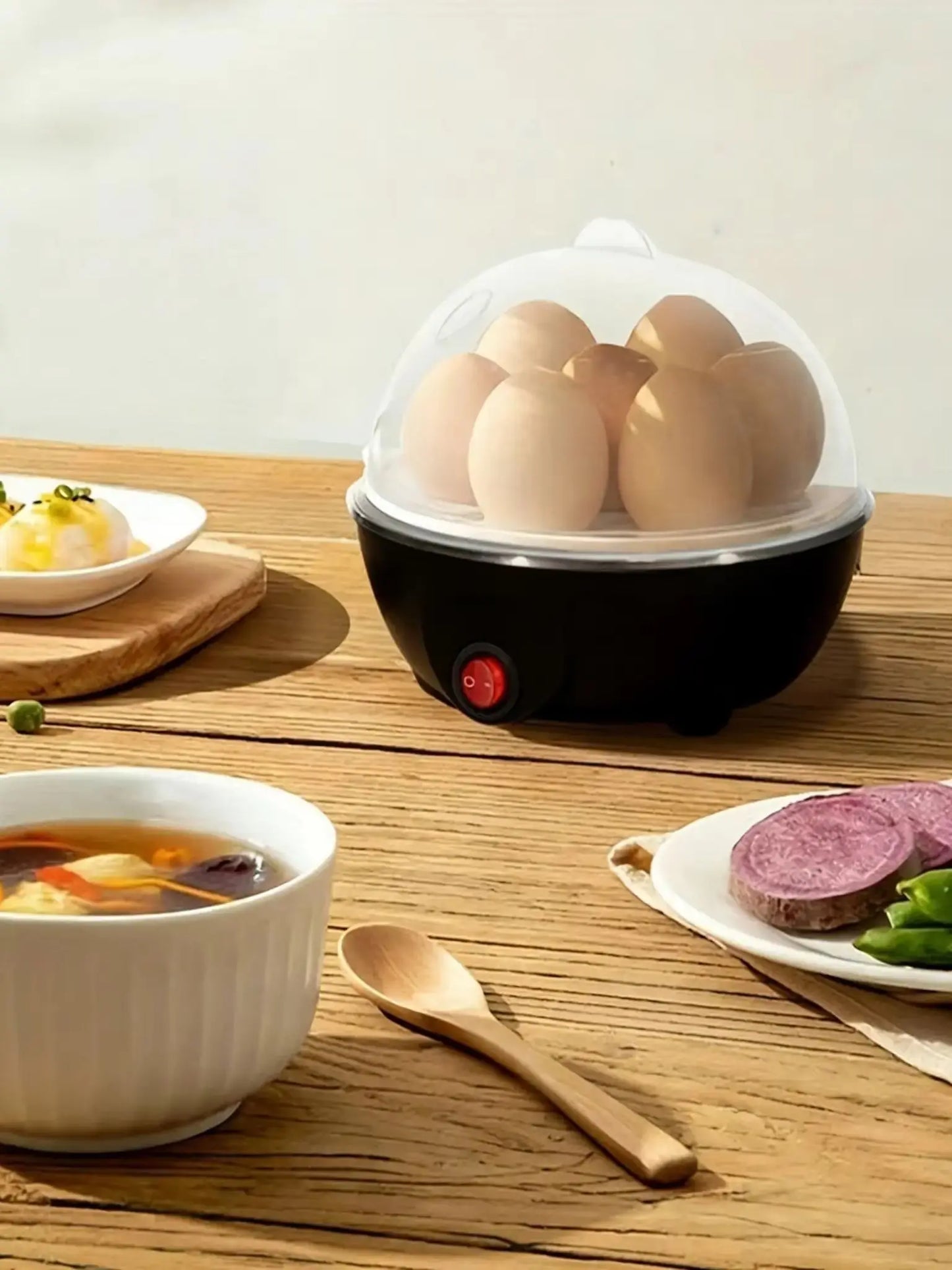 Rapid Electric Egg Boiler 6 Egg Capacity Automatic Egg Cooker Steamer for Breakfast Kitchen