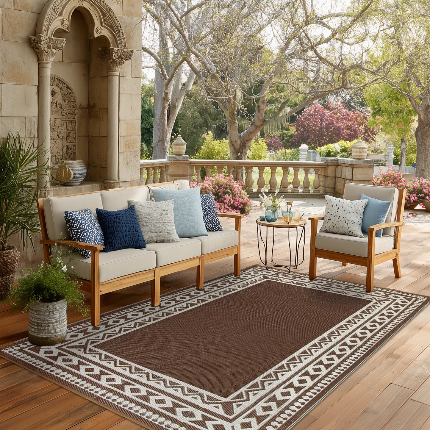 Outdoor Patio Rug Reversible Polypropylene Straw Kilim