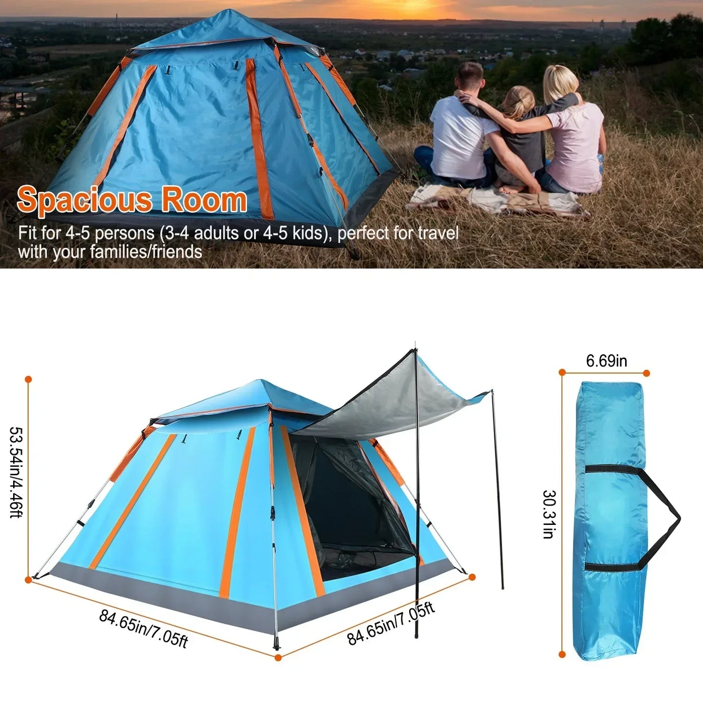 Automatic Sun Protection Hexagonal Beach Tent Waterproof For Family