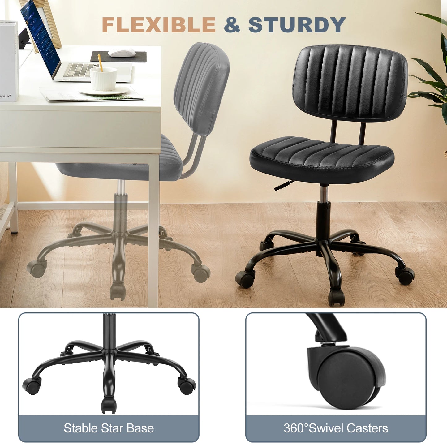 JHK Armless Office Chair With Lumbar Support Height Adjustable