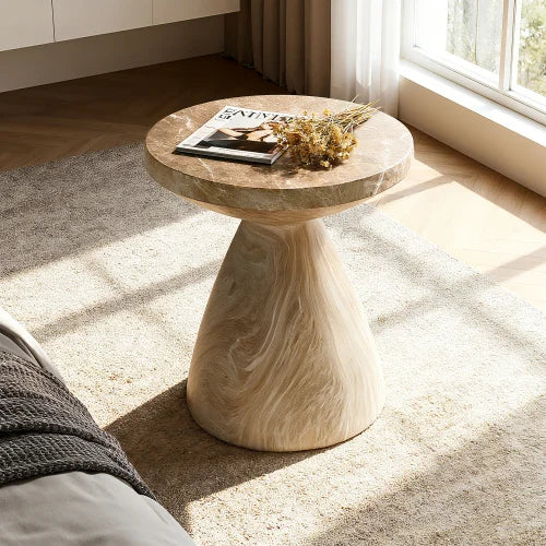 Cement Patio End Table Faux Terrazzo Modern Round Side Table