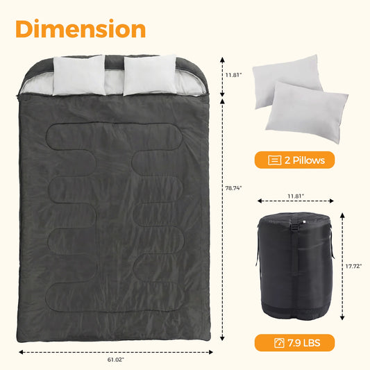 Double Sleeping Bag For Adults With Pillow Lightweight 3 Season