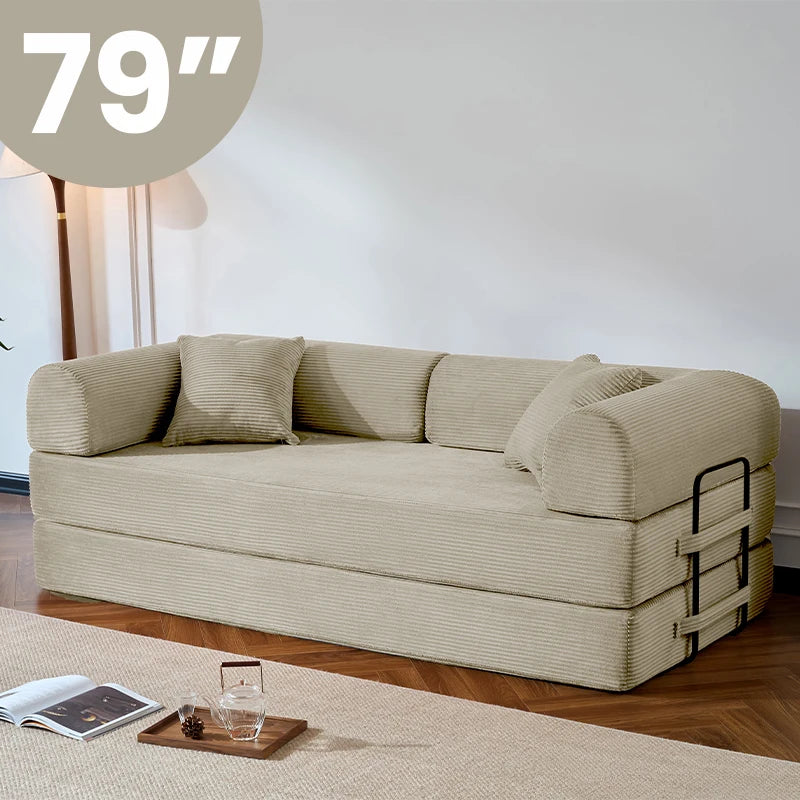 Corduroy Upholstered Folding Convertible Sofa Bed for Living Room