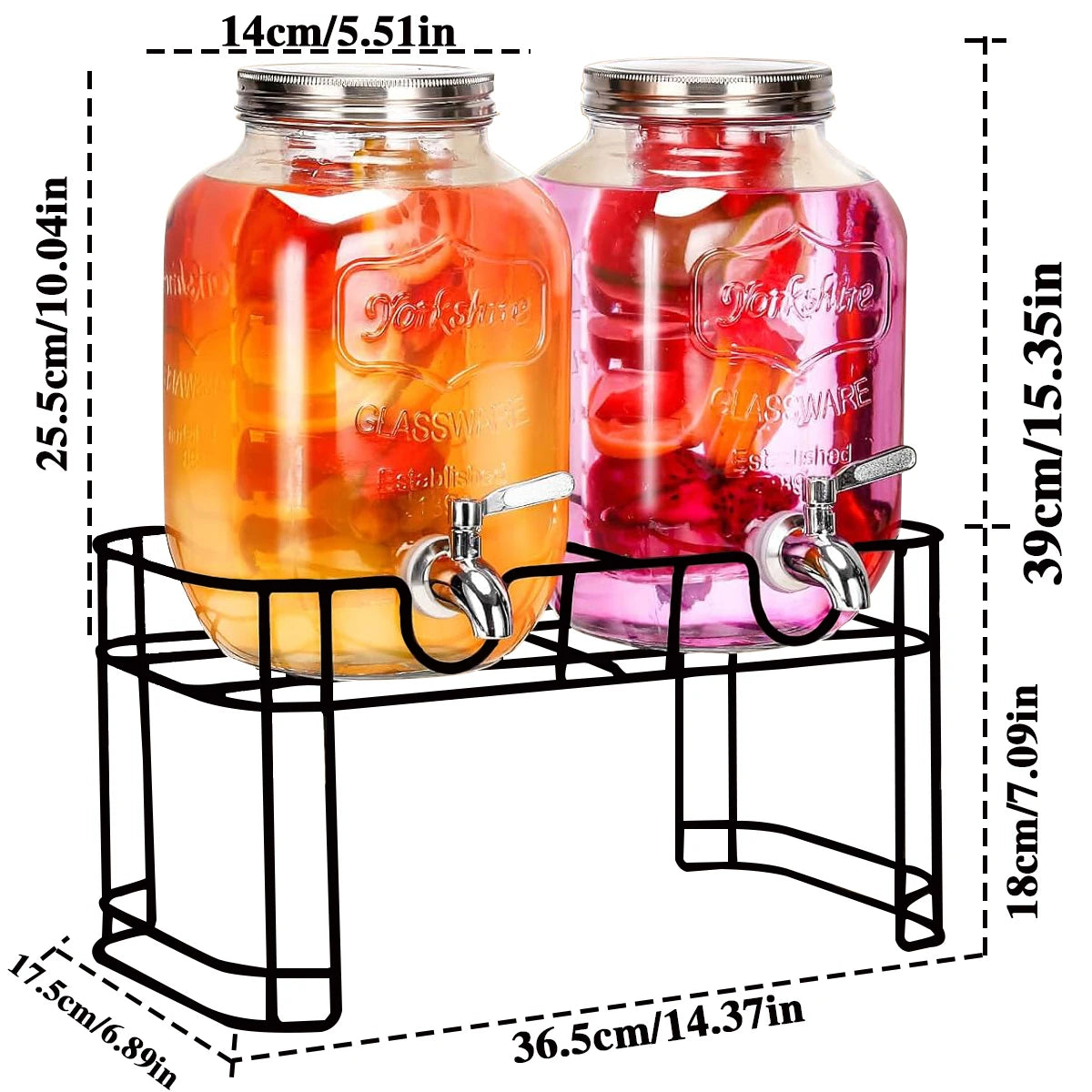 Glass Drink Dispenser Set With Stand And Stainless Faucet