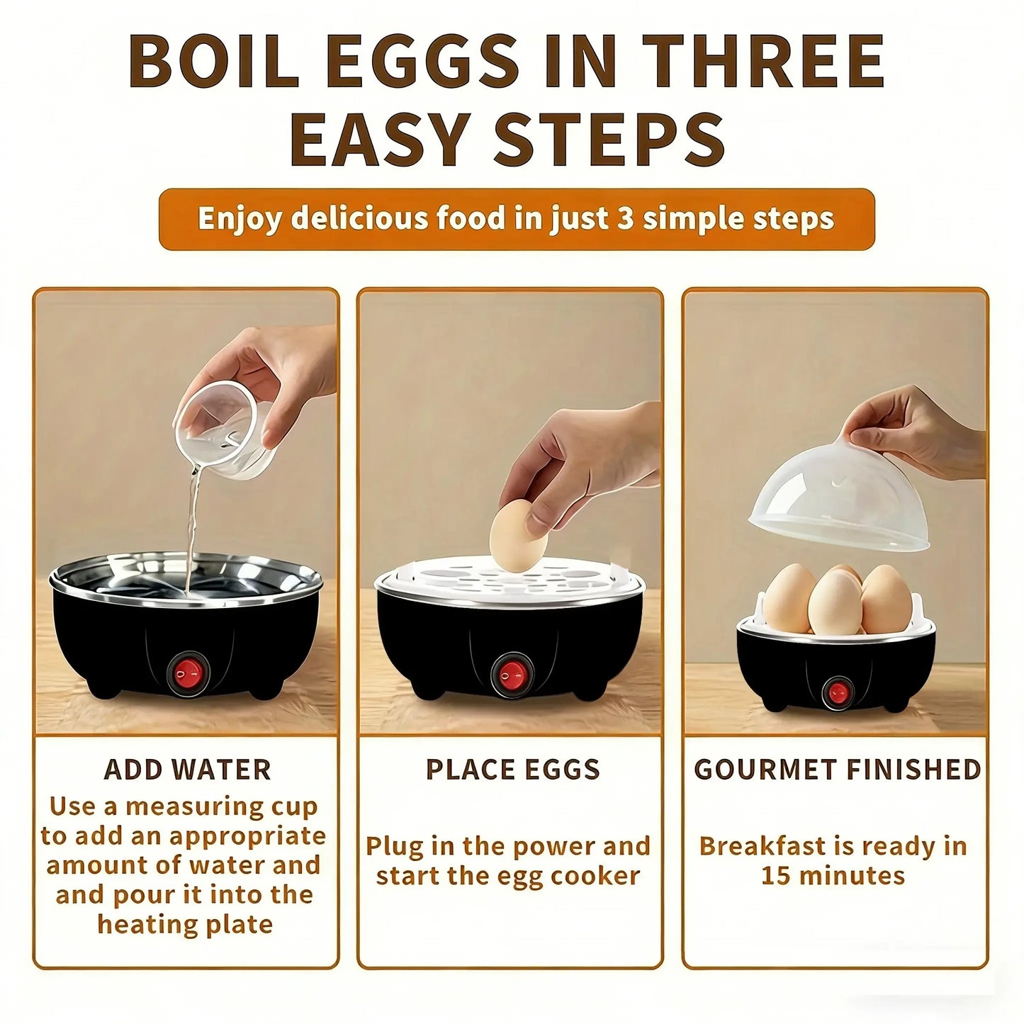 Rapid Electric Egg Boiler 6 Egg Capacity Automatic Egg Cooker Steamer for Breakfast Kitchen
