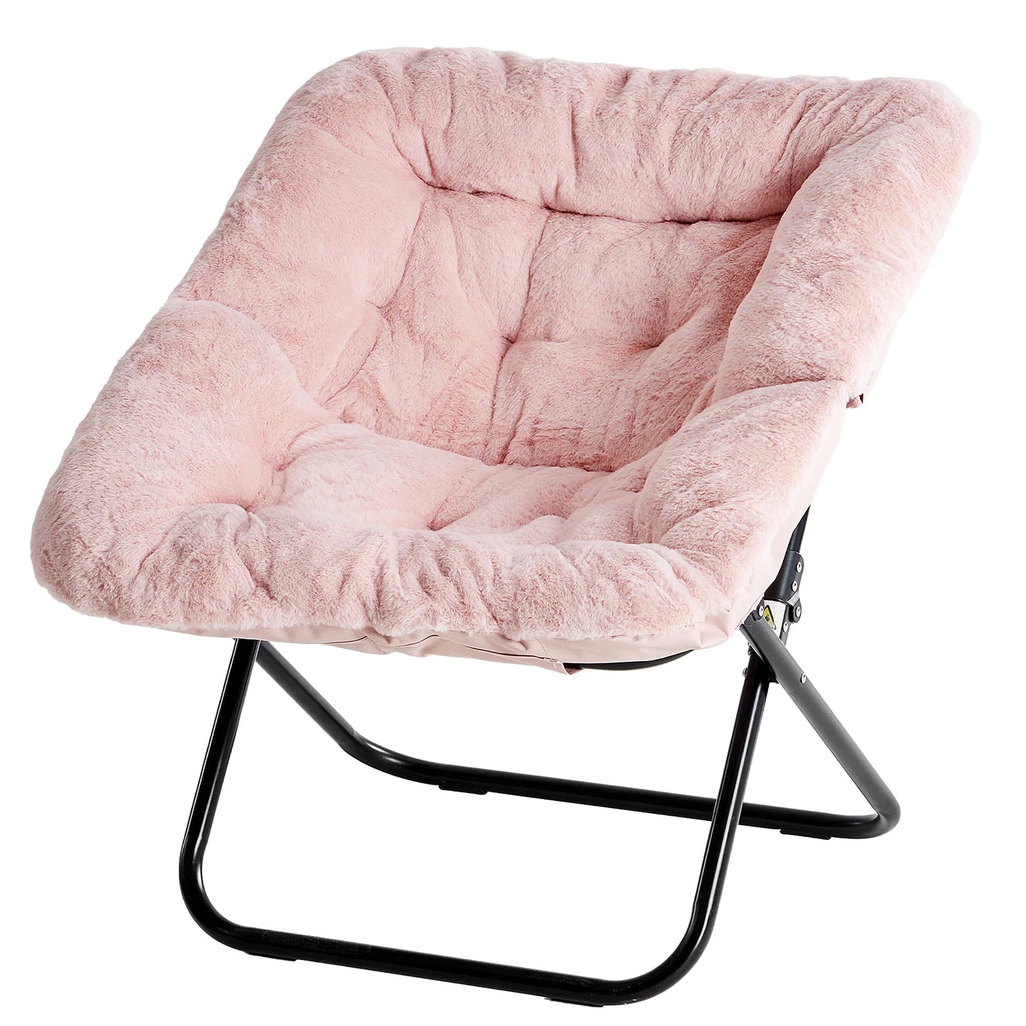 28IN Cozy Saucer Chairs Soft Faux Fur Large Size Folding Lounge Living Room Padded Seat Metal Frame Reading Chair Furniture
