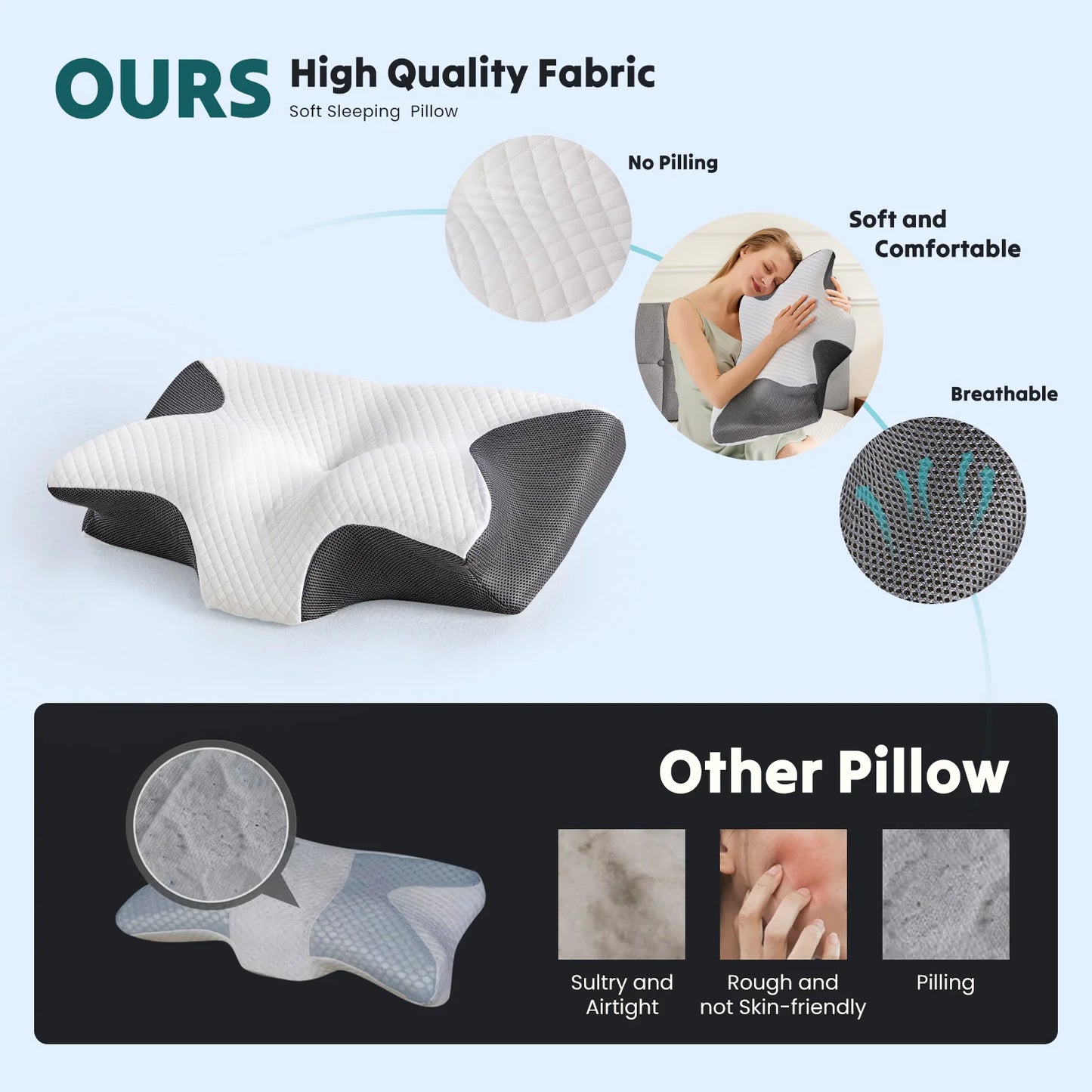 Ergonomic Cervical Neck Pillow, Memory Foam bedroom with Cooling Pillowcase sleep Contour Pillows