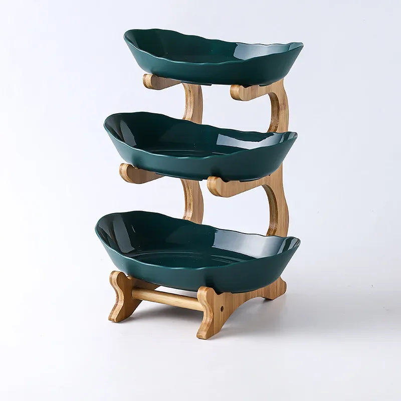 Three Layer Bamboo Fruit Bowl Tray for Kitchen and Living Room Decor
