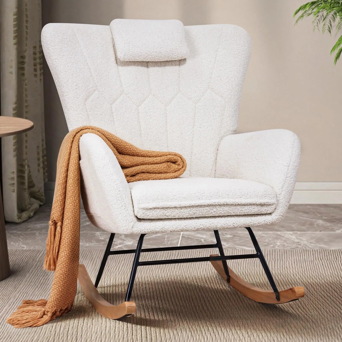 PU Leather Rocking Chair With High Backrest And Padded Seat