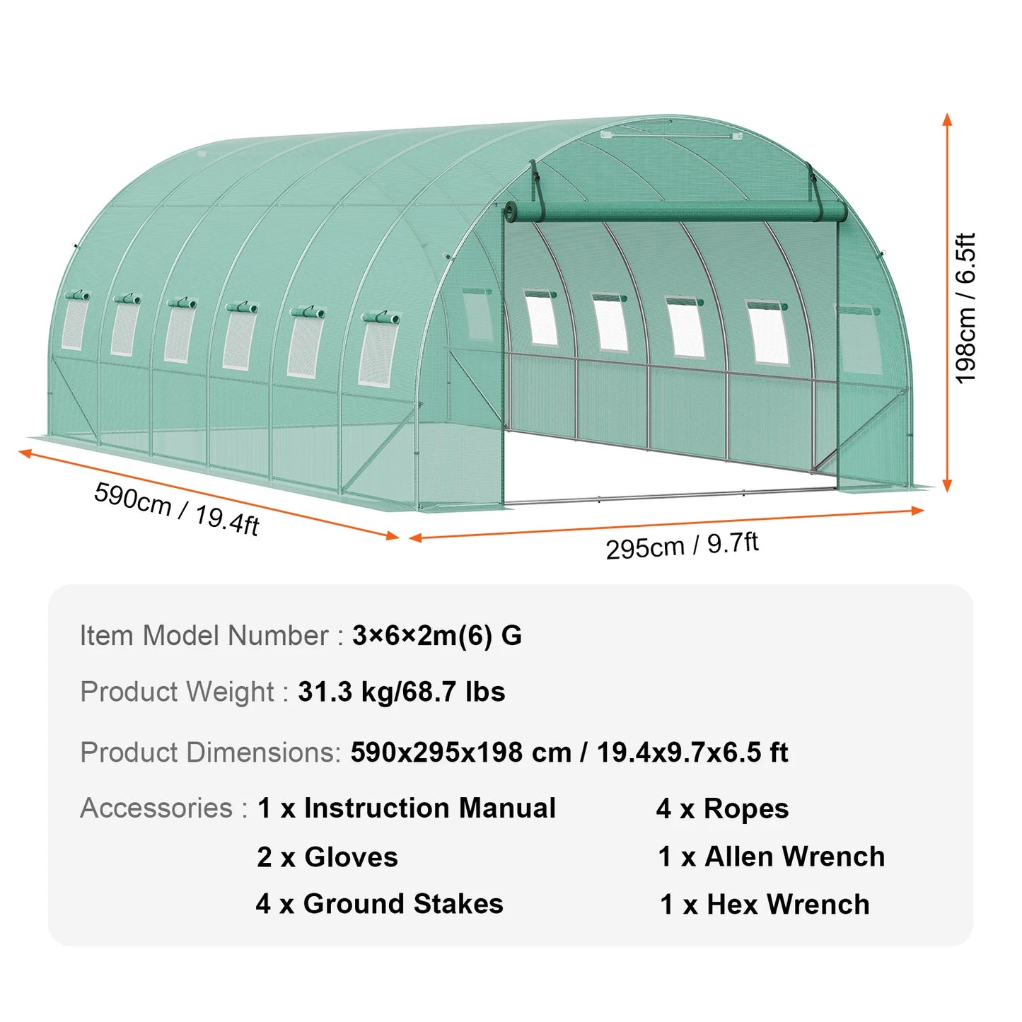 SucceBuy Walk-In Tunnel Greenhouse With Steel Frame And PE Cover