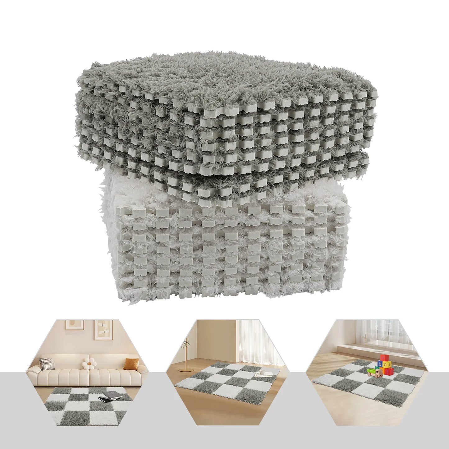 Interlocking Carpet Tiles 16-Piece Square Floor Mat With Border