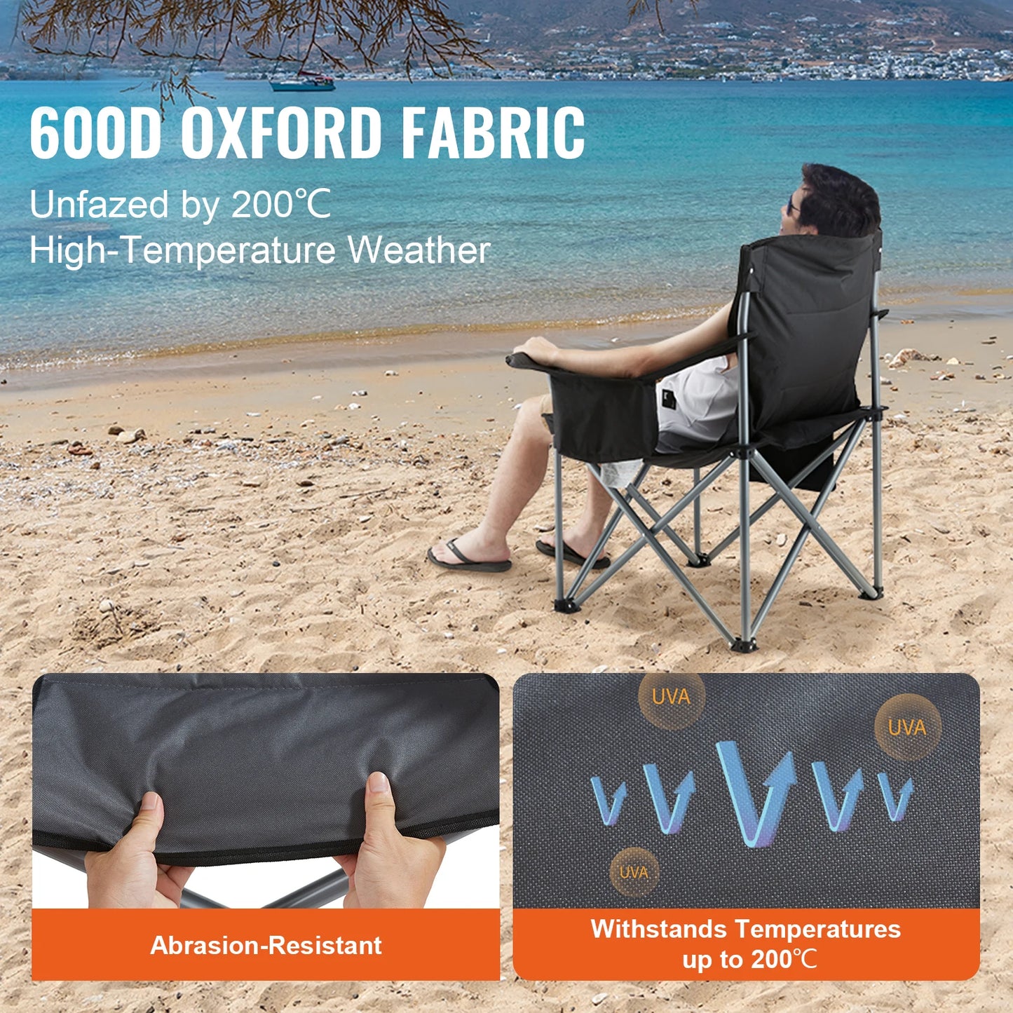 VEVOR Camping Folding Chair with Lumbar Back Support and Pockets