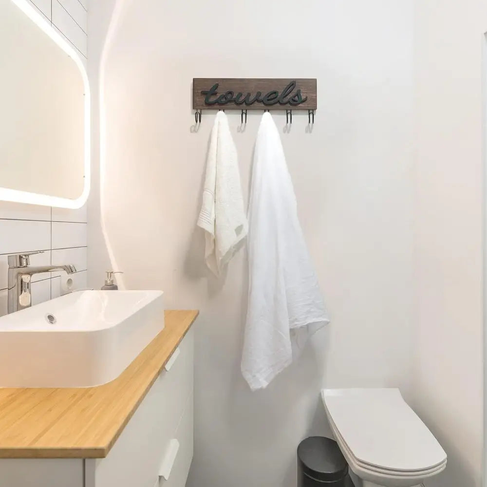 Rustic Wall Mount Towel Rack For Bathroom Wood Finish