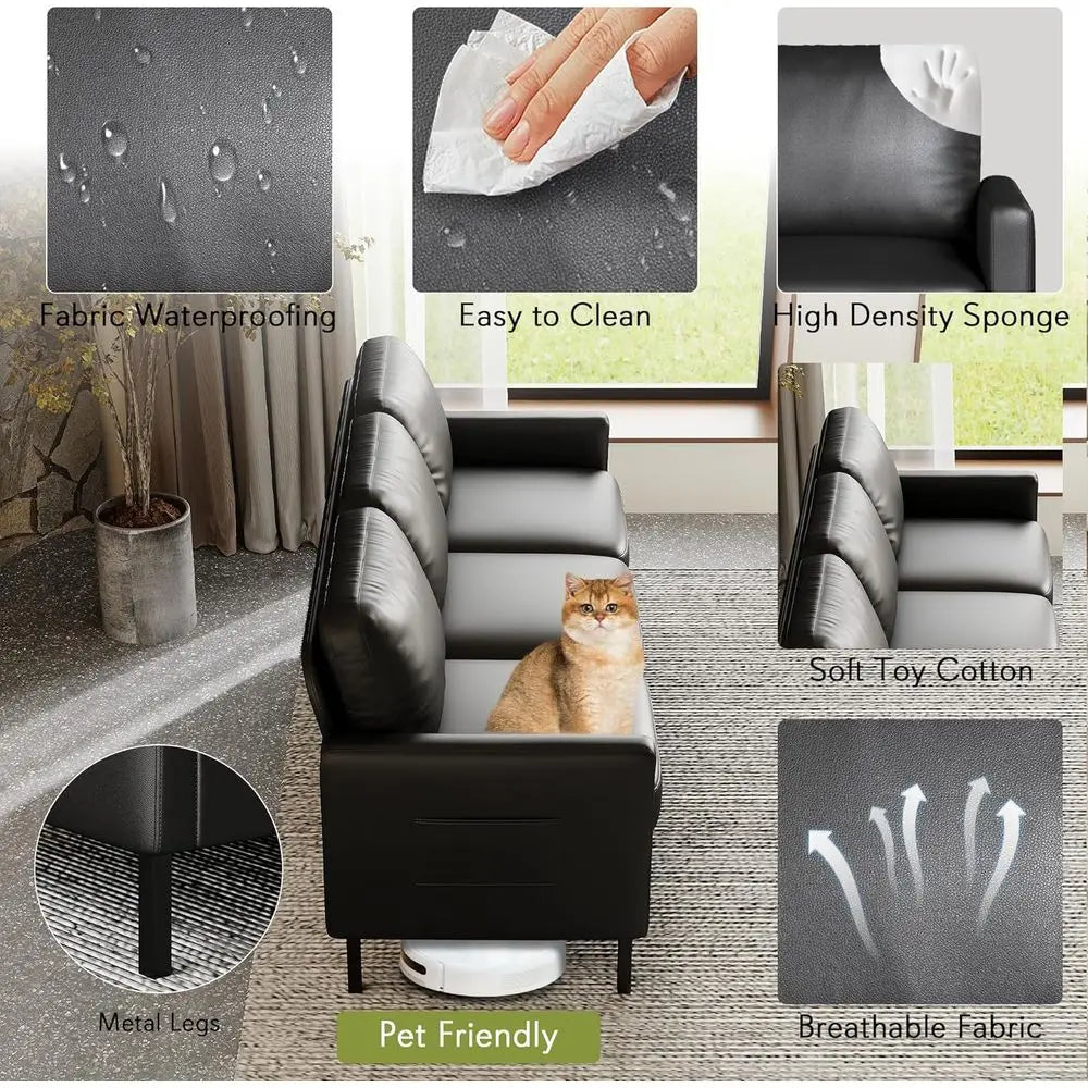 Modern Leather 3-Seater Sofa With USB Ports For Small Spaces