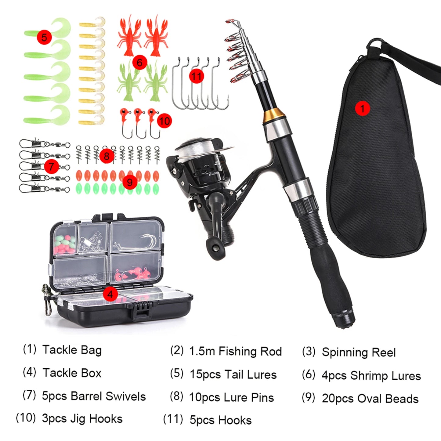 Telescopic Fishing Rod And Spinning Reel Combo Kit With Lures