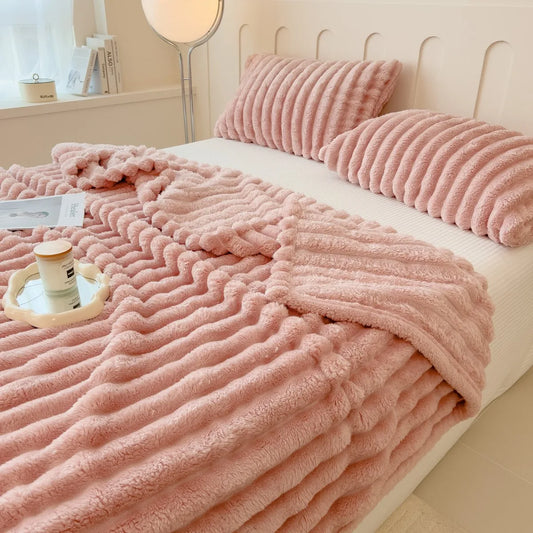 Striped Multifunctional Blanket Made From Polyester For Bed And Nap