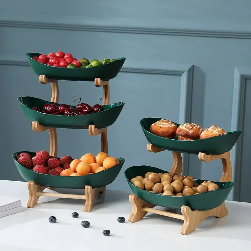 Three Layer Bamboo Fruit Bowl Tray for Kitchen and Living Room Decor