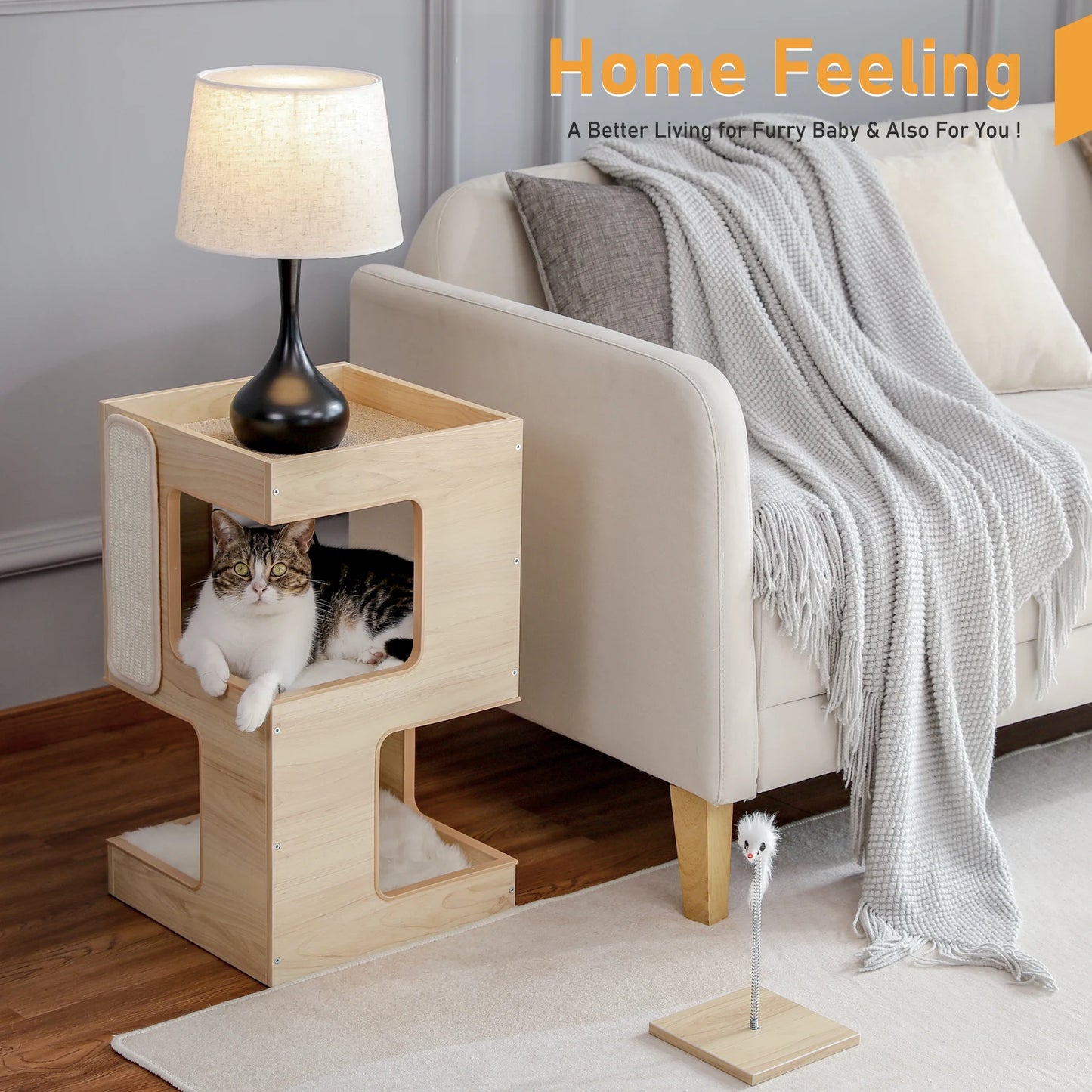 PAWZ Road Wood Cat Condo Tower With Scratching Pad Mats