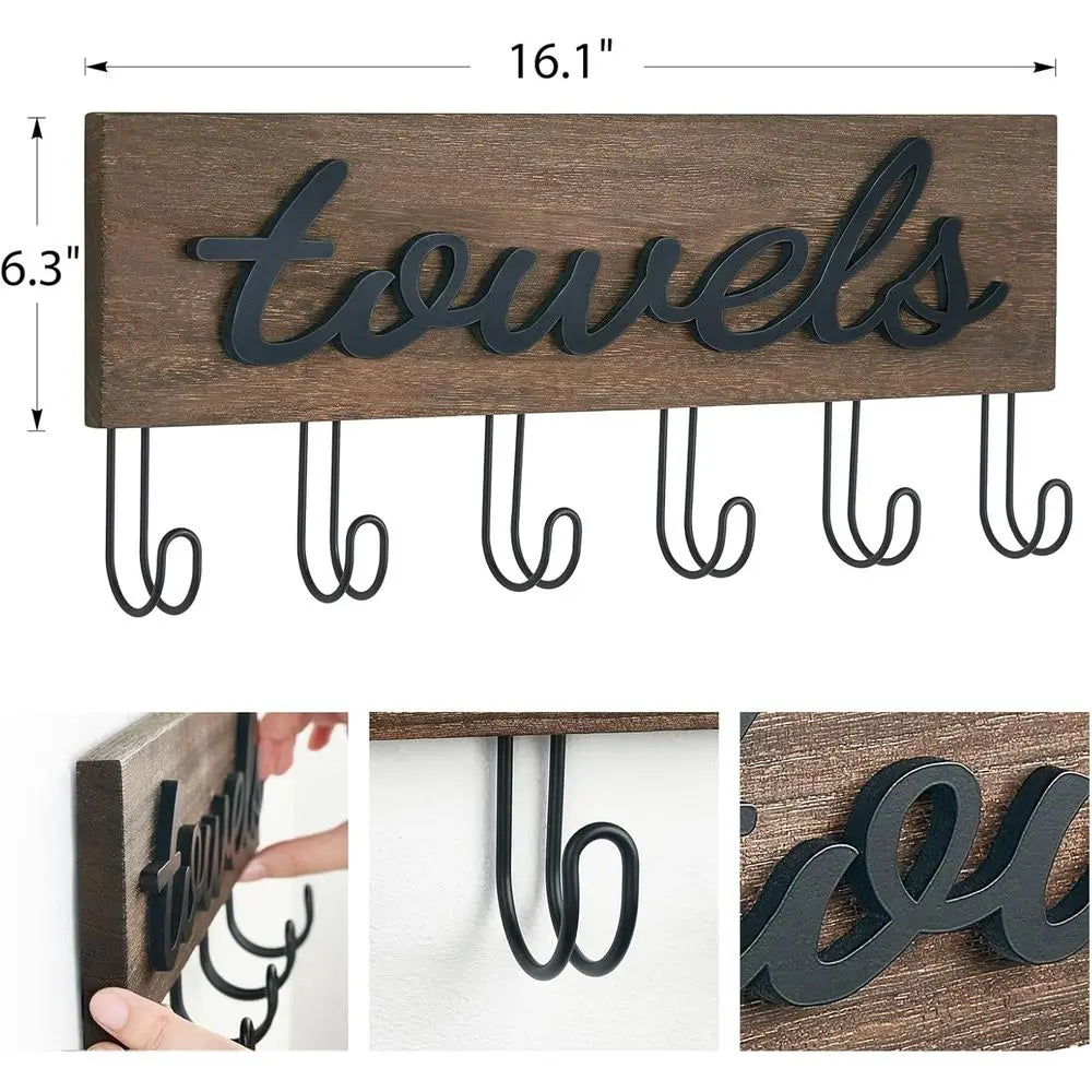 Rustic Wall Mount Towel Rack For Bathroom Wood Finish