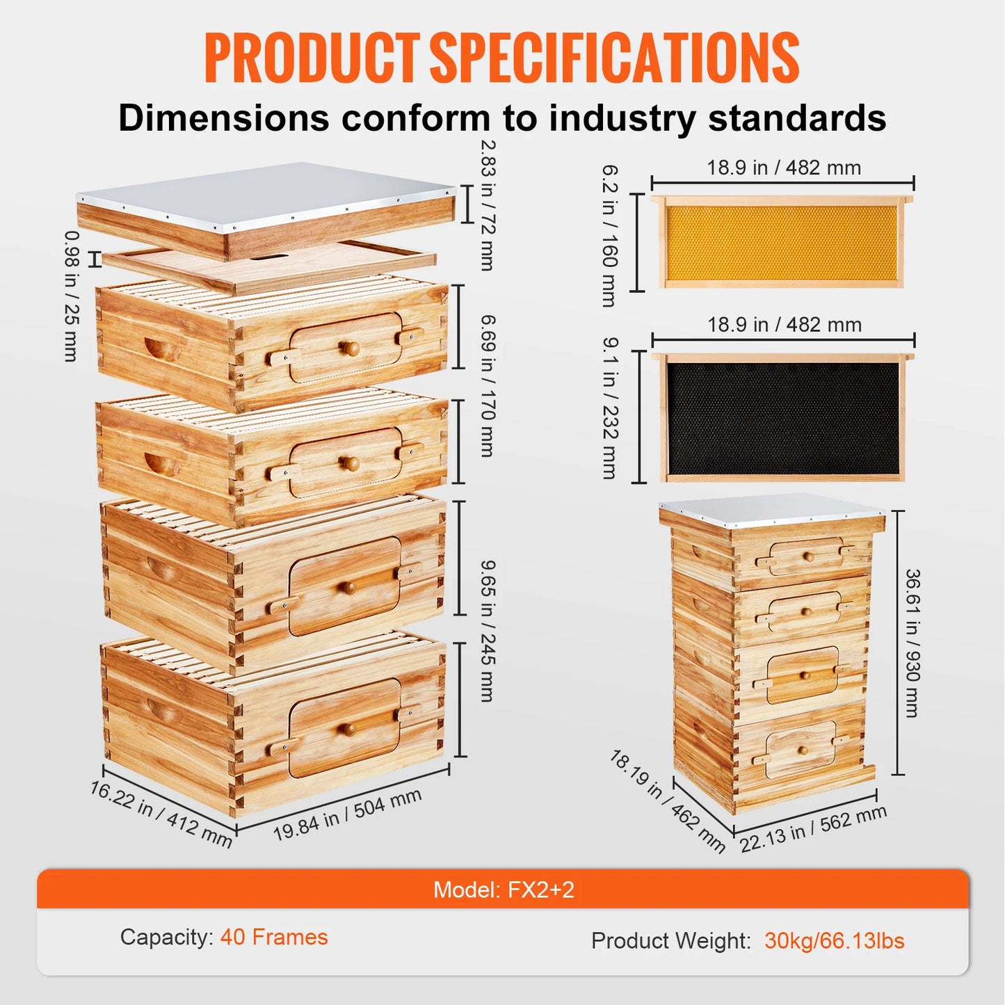 SucceBuy Cedar Langstroth Beehive Starter Kit With Acrylic Windows