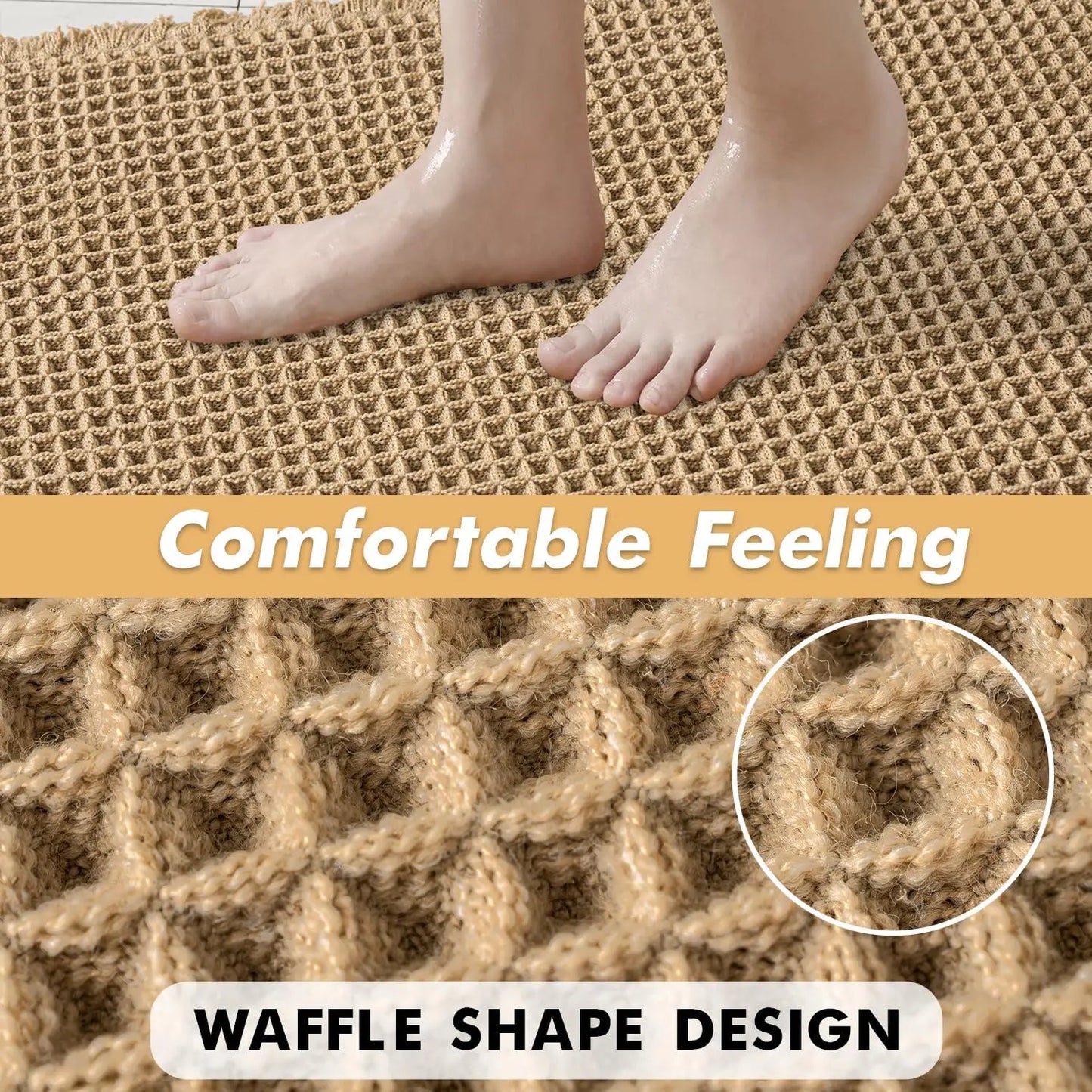 Bath Mat Set Non Slip Waffle Rug Microfiber Machine Washable