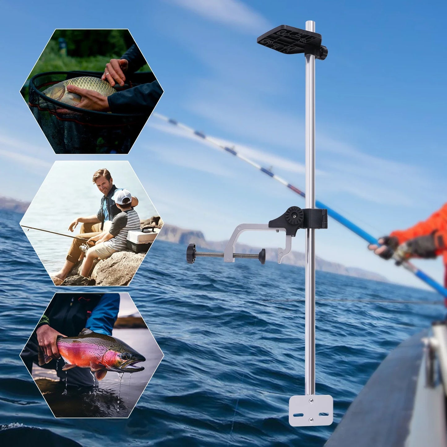 Fish Finder Mount, Portable Transducer Fish Finder Bracket 360 Adjustable Rotating, Bracket for Boat Canoes