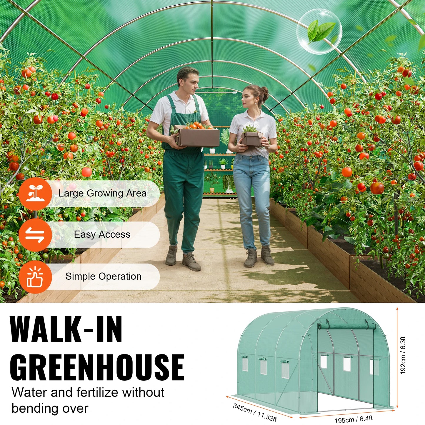 SucceBuy Walk-In Tunnel Greenhouse With Steel Frame And PE Cover