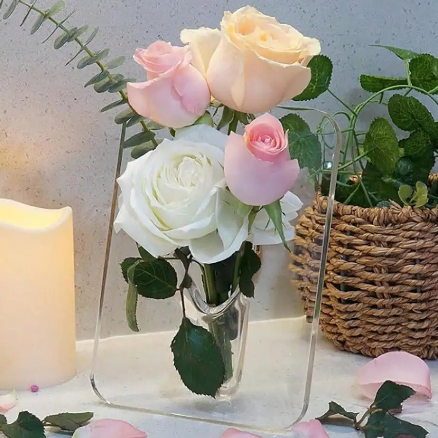 Frame Flower Vase Clear Acrylic Modern Home Decor Desktop Vase
